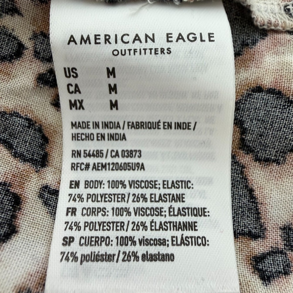American Eagle Leopard Print Smocked Ruffle Strapless Boho Festival Mini Dress M - Picture 6 of 7